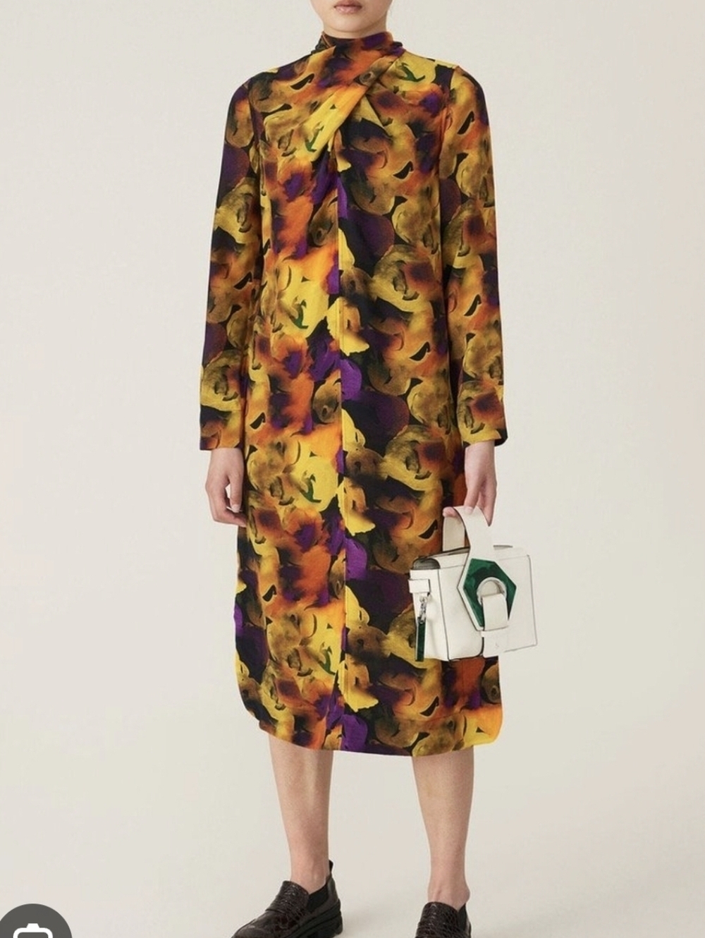 Ganni Abstract Print Silk Blend Colorful Midi Dress Size 42